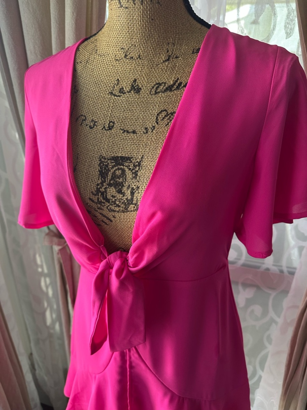 Lulus Jewell Fuchsia Pink Tie-Front Ruffled Skater Dress - Picture 4 of 12